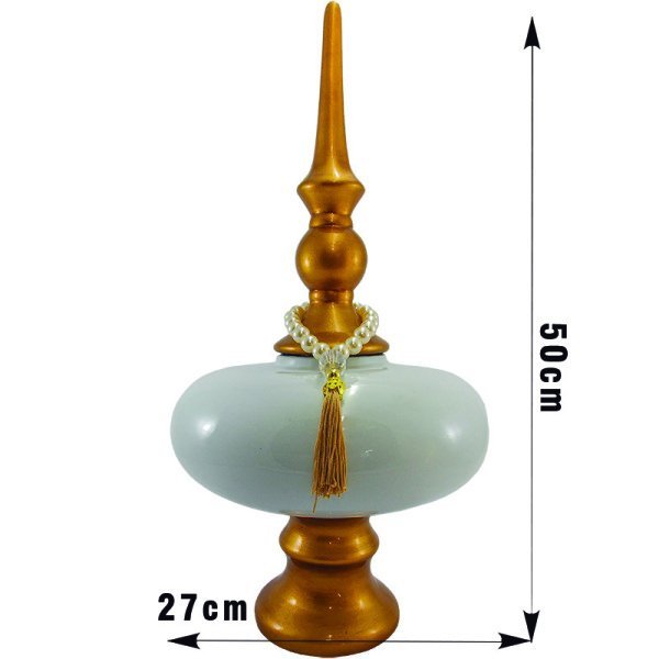 Vaso Decorativo Pote de Cerâmica Agulha Verona Branco Dourado - 2