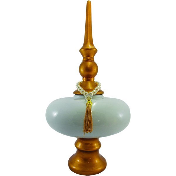 Vaso Decorativo Pote de Cerâmica Agulha Verona Branco Dourado - 1