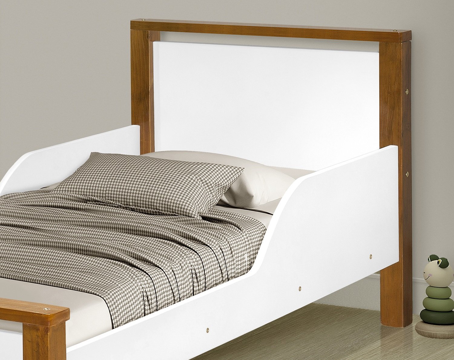 Cama Meli Mdf com Pés Alta do Chão Branco Marrom com Colchão - 6