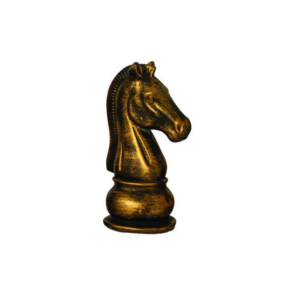 Pino Decorativo Xadrez Cavalo Preto com Patina Dourada - 1