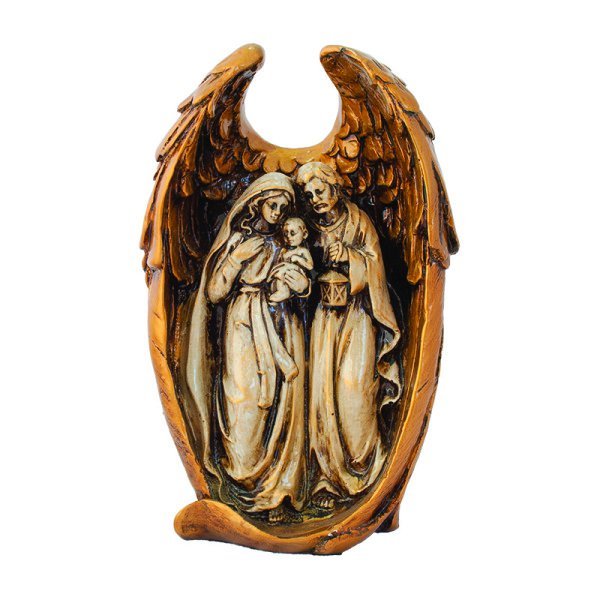 Imagem Sagrada Família Asa de Anjo Branco Envelhecido Dourado - 1
