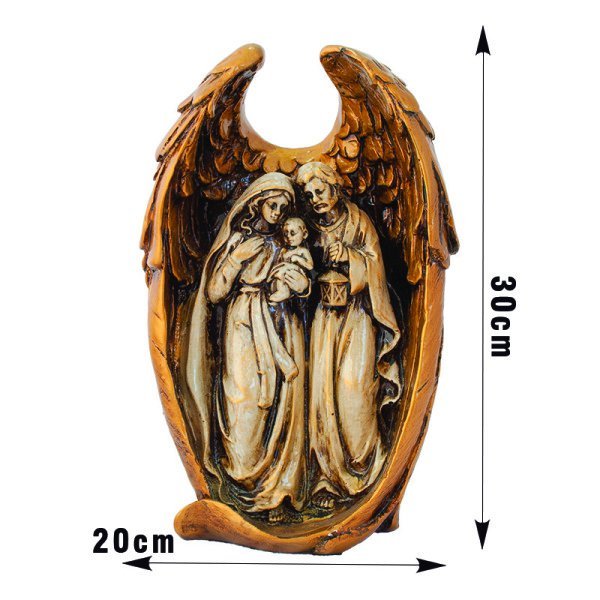 Imagem Sagrada Família Asa de Anjo Branco Envelhecido Dourado - 2