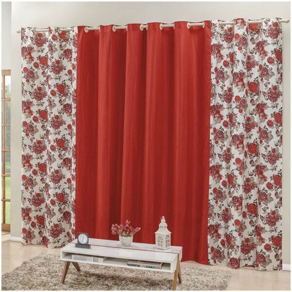 Cortina Floratta para Varão Simples 03 Metros - Vermelho - 1