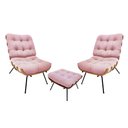 Ver imagem 1 de Kit 02 Poltronas e 01 Puff Costela Veludo Rosa