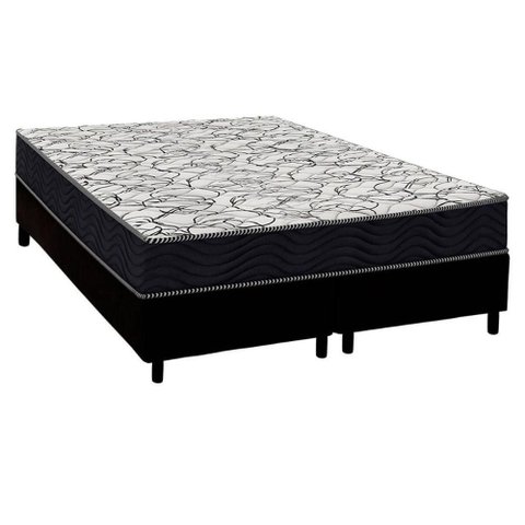 Conjunto Box Queen: Colchão Espuma Ortobom D45 Airtech 150 + Base Crc Suede Black (158x198)