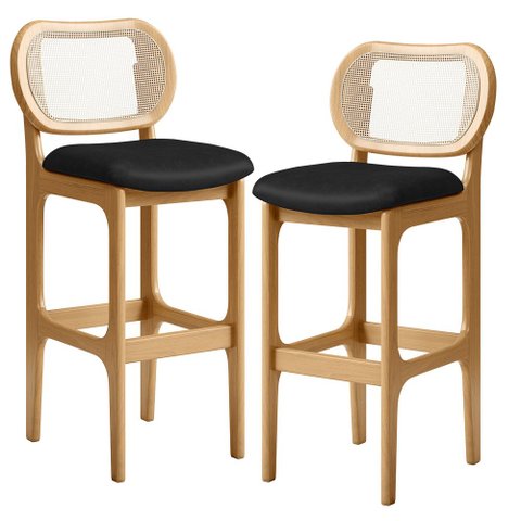 Kit 02 Banquetas Altas Para Cozinha Bancada Sala Tela Betta Fixa L02 Couríssimo Preto - Lyam Lyam De