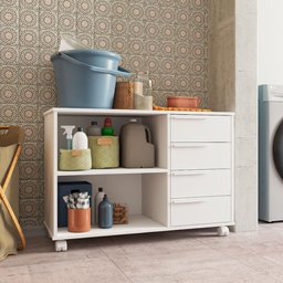 Balcão em MDP com 1 Prateleira 4 Gavetas e 4 Pés com Rodízio BRV Móveis - 2