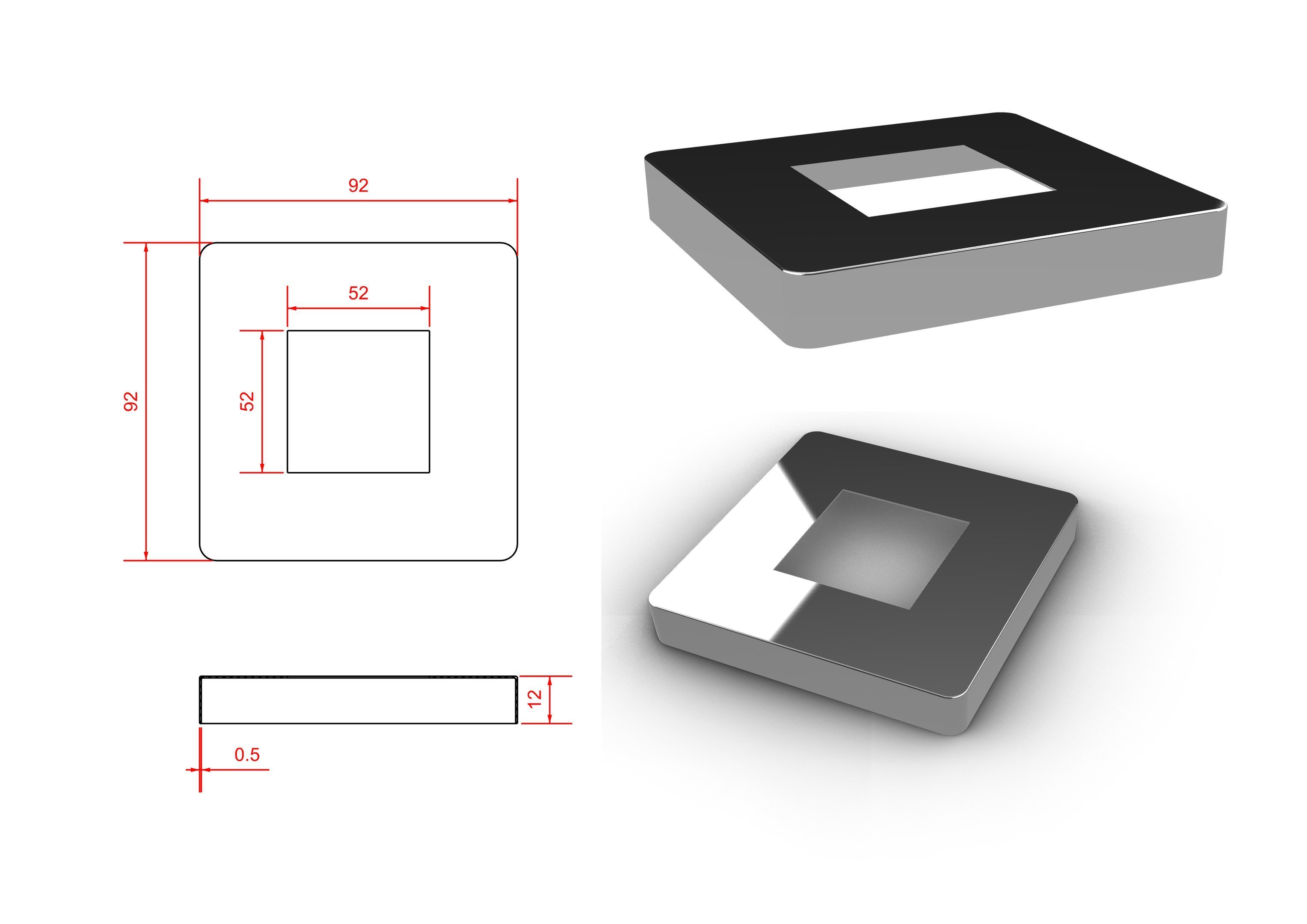 Canopla Quadrada Estampada 50x50mm Inox 304:escovado - 2