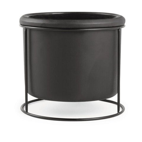 Cachepot em Cimento Cor Preta com Suporte em Metal Peq. Mart