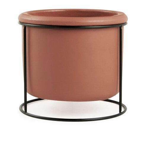 Cachepot Em Cimento Cor Terra com Suporte Em Metal Peq. Mart