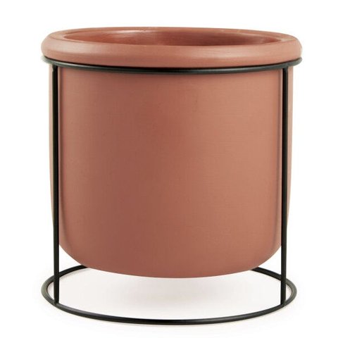 Cachepot Em Cimento Cor Terra com Suporte Em Metal Médio Mart