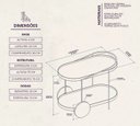 Ver imagem 3 de Carrinho Bar Adega Oval com 2 Prateleiras Aço Dourado com Madeira Laminada