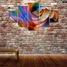 Quadro Decorativo 5 Partes Linhas Coloridas Arte Cor da armação:Marrom-claro;Cor:Colorido - 2