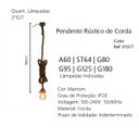 Ver imagem 3 de Pendente Lustre Luminária Rústico Corda 2 Lâmpadas 1,80m