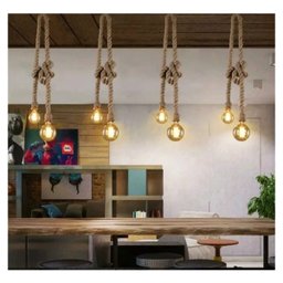 Pendente Lustre Luminária Rústico Corda 2 Lâmpadas 1,80m - 4