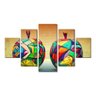 Quadro Decorativo 5 Partes Duas Maçãs Coloridas Arte Cor da armação:Marrom-claro;Cor:Colorido - 1
