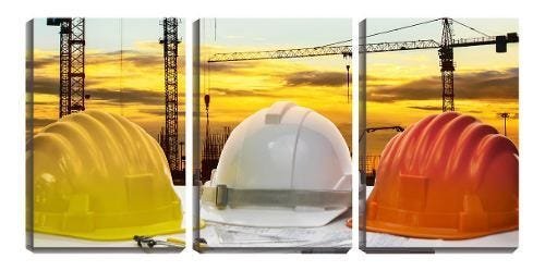 Quadro Decorativo Envolvente Capacete Construção Civil Cor da armação:Marrom-claro;Cor:Colorido - 1