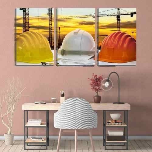 Quadro Decorativo Envolvente Capacete Construção Civil Cor da armação:Marrom-claro;Cor:Colorido - 2