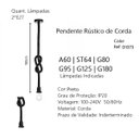 Ver imagem 4 de Pendente Lustre Luminária Rústico Corda 2 Lâmpadas 1,80m