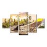 Quadro Decorativo 5 Partes Canoa De Palha Na Praia Cor da armação:Marrom-claro;Cor:Palha - 1