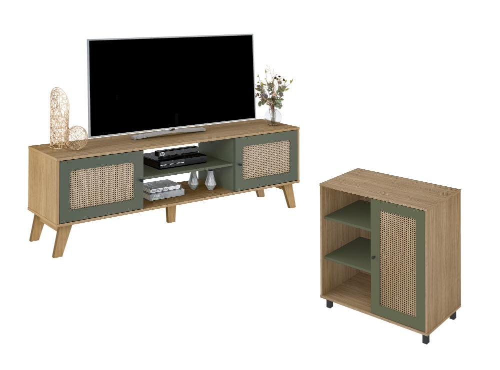 Conjunto para Sala com Rack e Buffet Charlotte Carvalho/menta Artely