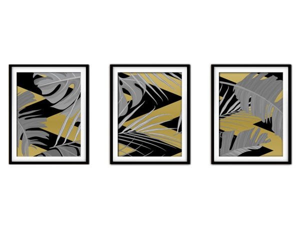 Quadro Decor Délicat Preto 30x66 Folhas Tropicais Mod 06 - 1