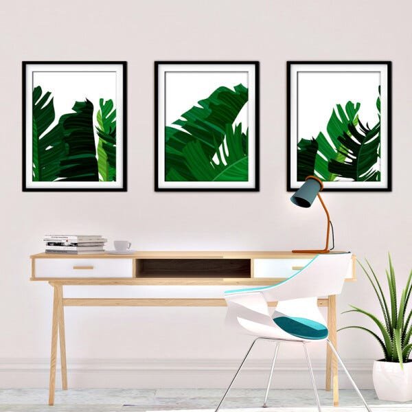 Quadro Decor Délicat Preto 30x66 Folhas Tropicais Mod 09 - 2