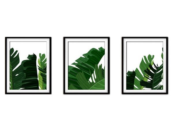 Quadro Decor Délicat Preto 30x66 Folhas Tropicais Mod 09 - 1