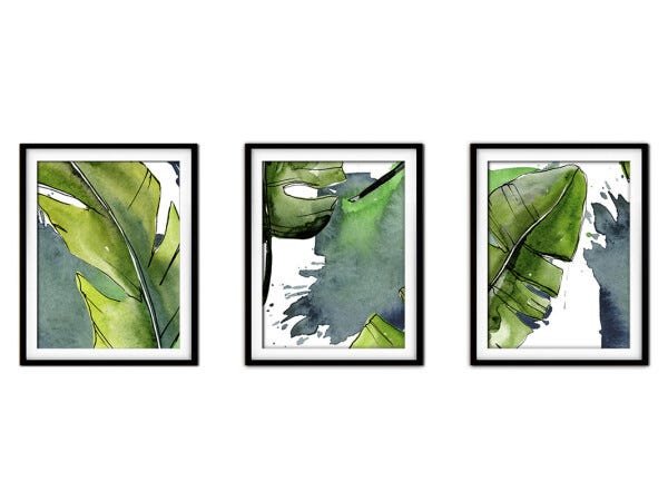 Quadro decor délicat preto 30x66 folhas tropicais mod 203 - 1