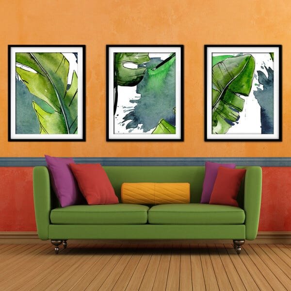 Quadro decor délicat preto 30x66 folhas tropicais mod 203 - 2