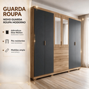 Ver imagem 3 de Guarda-Roupa Casal 2,6 m Doha Gold 6 Portas MDF c/ Espelho Moderno Quarto Organização Elegante