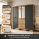 Ver imagem 2 de Guarda-Roupa Casal 2,6 m Doha Gold 6 Portas MDF c/ Espelho Moderno Quarto Organização Elegante
