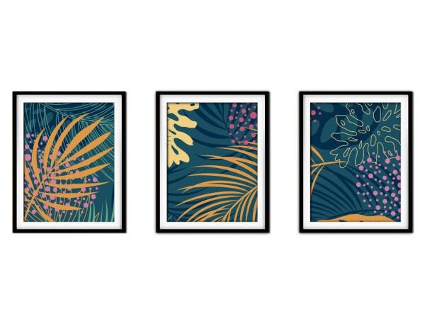 Quadro decor délicat preto 30x66 folhas tropicais mod 194 - 1