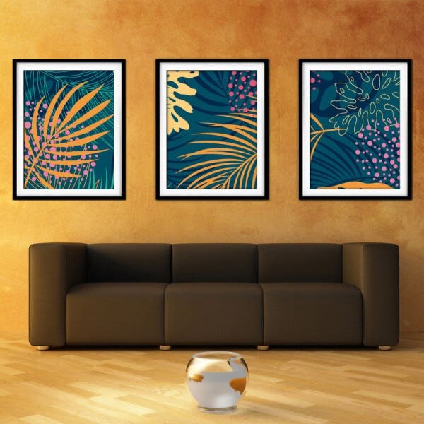 Quadro decor délicat preto 30x66 folhas tropicais mod 194 - 2