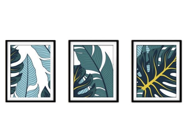 Quadro decor délicat preto 30x66 folhas tropicais mod 189 - 1
