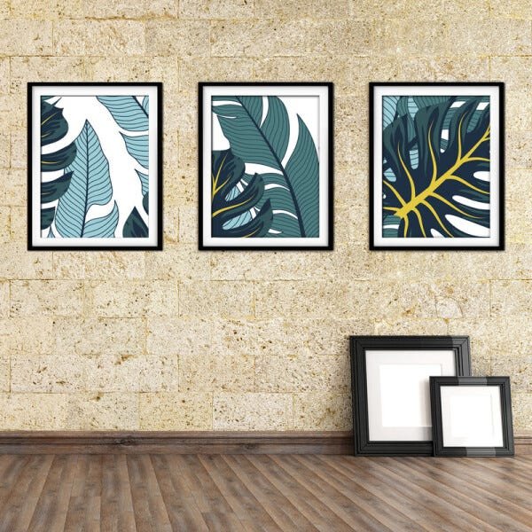 Quadro decor délicat preto 30x66 folhas tropicais mod 189 - 2
