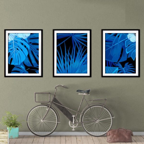 Quadro decor délicat preto 30x66 folhas tropicais mod 185 - 2