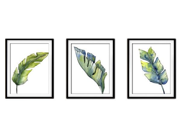 Quadro decor délicat preto 30x66 folhas tropicais mod 184 - 1