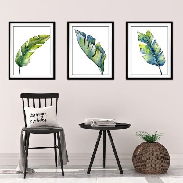 Quadro decor délicat preto 30x66 folhas tropicais mod 184 - 2