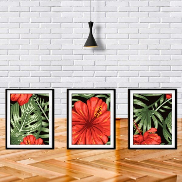 Quadro decor délicat preto 30x66 folhas tropicais mod 179 - 2