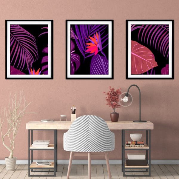 Quadro decor délicat preto 30x66 folhas tropicais mod 161 - 2