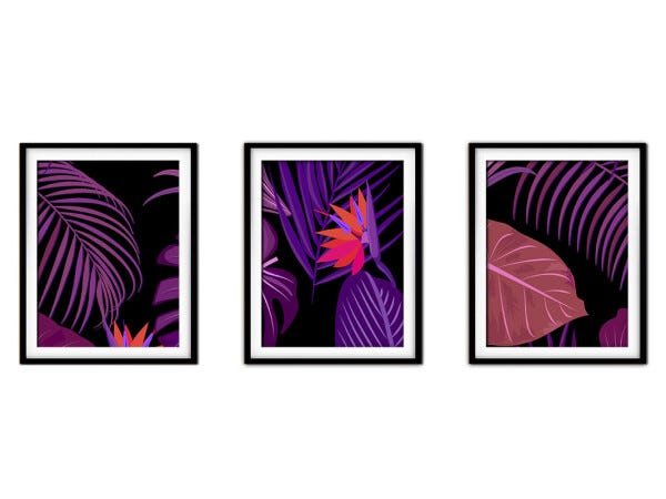 Quadro decor délicat preto 30x66 folhas tropicais mod 161 - 1