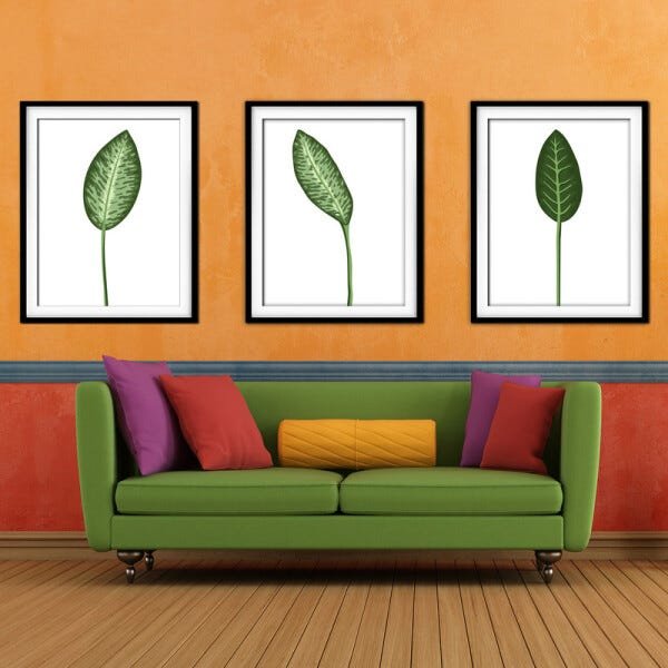 Quadro decor délicat preto 30x66 folhas tropicais mod 155 - 2