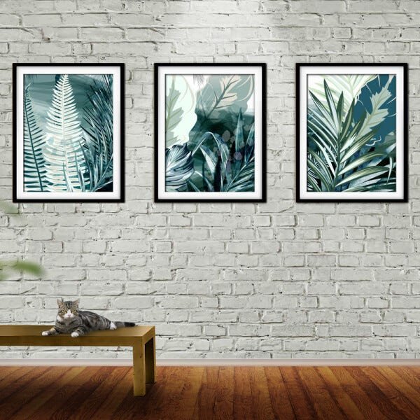 Quadro decor délicat preto 30x66 folhas tropicais mod 152 - 2