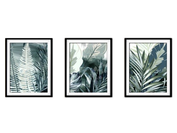 Quadro decor délicat preto 30x66 folhas tropicais mod 152 - 1