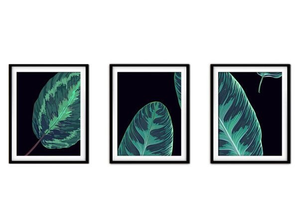Quadro decor délicat preto 30x66 folhas tropicais mod 150 - 1