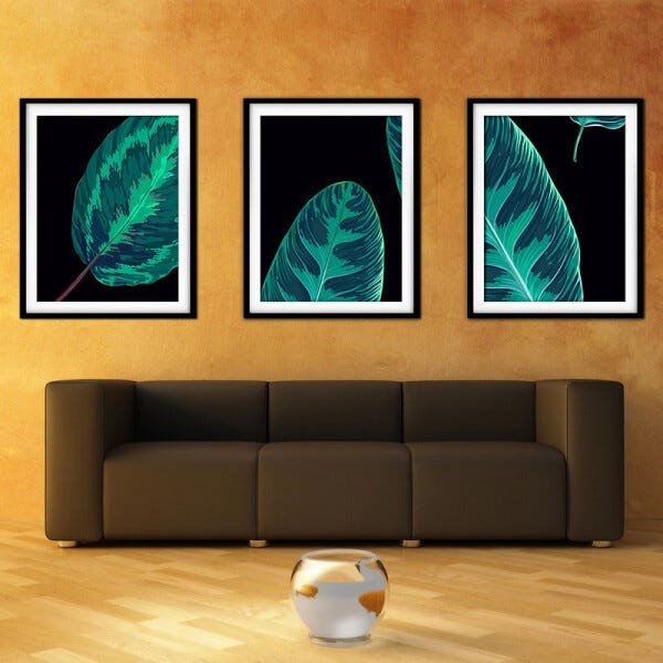 Quadro decor délicat preto 30x66 folhas tropicais mod 150 - 2