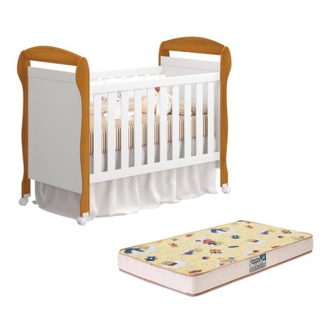 Berço Mini Cama Danny Branco Savana com Colchão D18 de 10cm - Reller Móveis Branco Savana