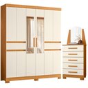 Ver imagem 1 de Guarda Roupa Casal Olimpia 10 Portas com Espelho e Cômoda New Veneza Cinamomo Off White - Móveis