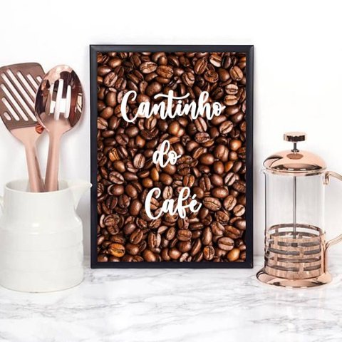 Quadro Cantinho Do Café Fotografia Grãos 45x34cm:Madeira preta